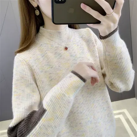 洋气半高领毛衣女内搭加厚2022年新款外穿慵懒风打底衫女秋冬百搭图片