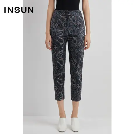 INSUN恩裳春季棉质抽象印花九分小脚裤图片