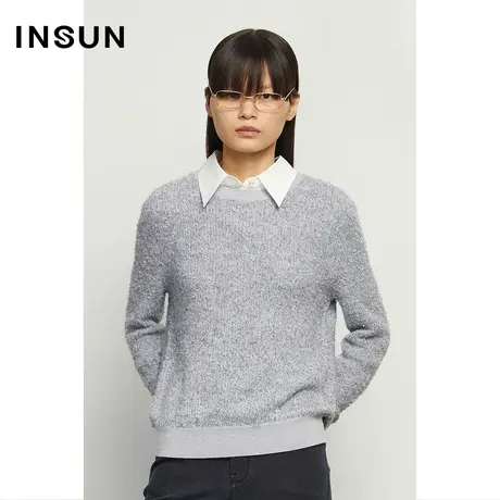 INSUN恩裳冬季衣口拼接百搭毛针织衫商品大图