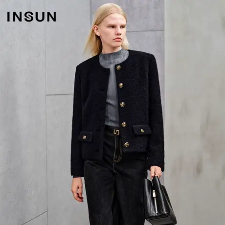 INSUN恩裳线上专选冬季颗粒感羊毛小香风外套图片