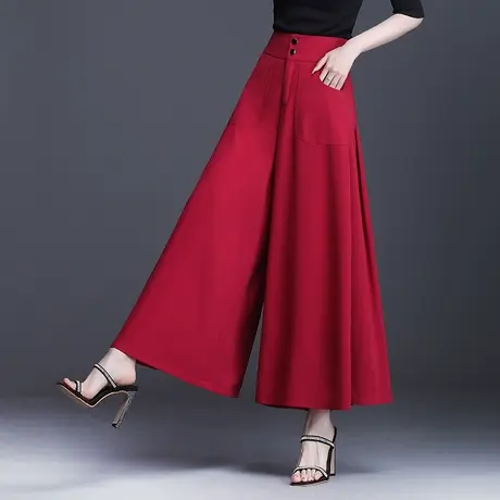 阔腿裤女休闲裤2025春夏新款高腰大脚裤百搭显瘦裙裤松紧腰九分裤商品大图