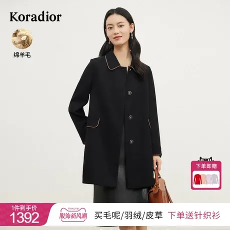 珂莱蒂尔冬季新款100绵羊毛毛呢外套女通勤长袖西装领中长款上衣图片