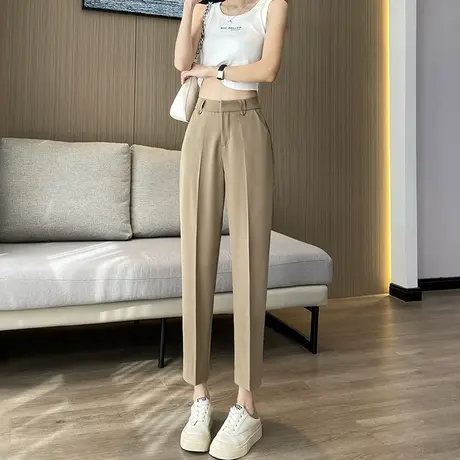 咖色西装裤女九分小个子2023夏季薄款高腰垂感宽松显瘦休闲萝卜裤商品大图