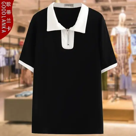 加肥加大码中年妈妈夏季POLO衫t恤200斤宽松时尚撞色短袖纯棉上衣商品大图