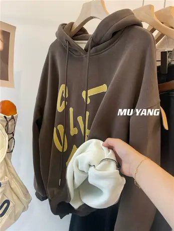 韩里韩气！色彩good 捣乱字母英文加绒加厚连帽卫衣女秋冬季新款商品大图