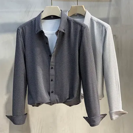 格子衬衫男长袖韩版潮流2023春秋季新款外套衬衣男士高级感帅气商品大图
