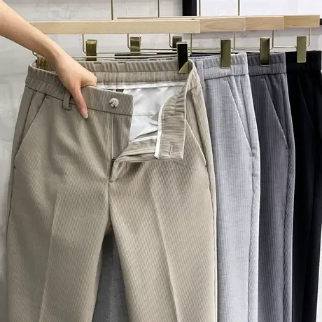 毛呢裤男裤秋冬季灯芯绒裤子男冬装加厚条绒裤男士直筒垂感休闲裤图片