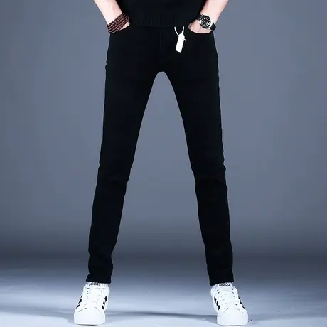 2023秋冬纯黑色休闲牛仔裤男款修身小脚弹力百搭美式高街潮牌潮流商品大图