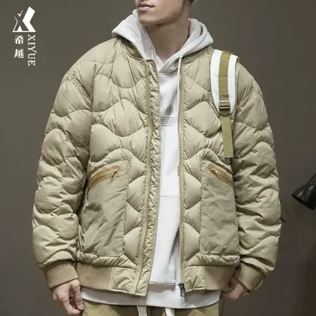 90%白鸭绒短款羽绒服男卡其色冬季保暖衣服男士宽松大码棒球服潮商品大图