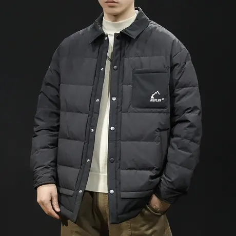 衬衫领羽绒服男冬季2023新款潮牌大码男士夹克假两件男装保暖外套商品大图