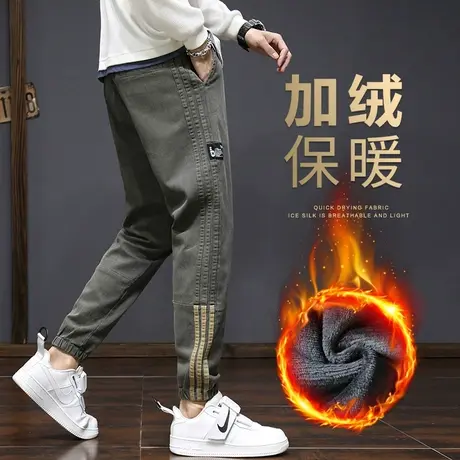 冬季加绒裤加厚款军绿色工装休闲裤男士保暖外穿秋冬款防风加棉裤商品大图