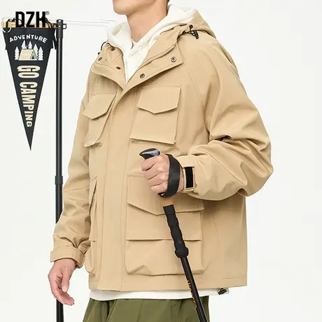 男士卡其色山系冲锋衣男款秋季外套潮高级感连帽工装夹克百搭衣服商品大图