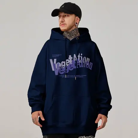 2025新款潮牌胖子男装连帽宽松加绒大码胖男生外套卫衣春秋冬款商品大图