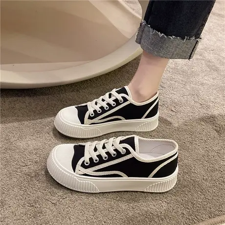 小香风饼干鞋女2024年新款春秋厚底帆布鞋夏款女鞋子百搭休闲板鞋商品大图