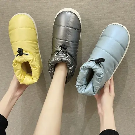 羽绒棉拖鞋女包跟冬季家居室内厚底防滑保暖情侣家用防水毛绒棉鞋图片