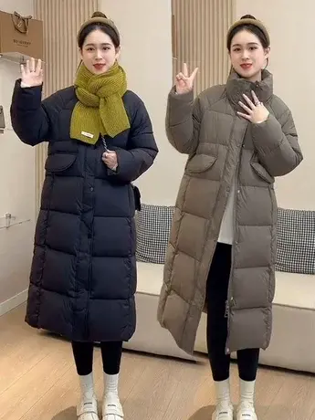 欧洲站羽绒服女冬季长款立领韩版时尚休闲显瘦白鸭绒女款百搭外套商品大图