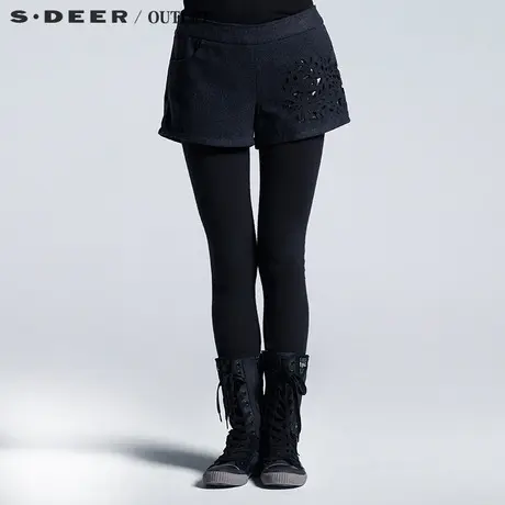 s.deer【上新】圣迪奥专柜正品女装镂空设计羊毛短裤商品大图