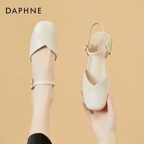 达芙妮一字扣带包头凉鞋女法式粗跟白色低跟夏外穿ins仙女风方头图片