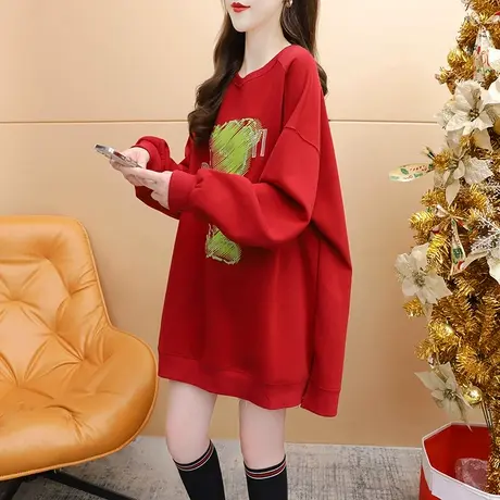 宽松慵懒风卫衣女中长款2023新款秋冬时尚洋气减龄网红设计感上衣图片