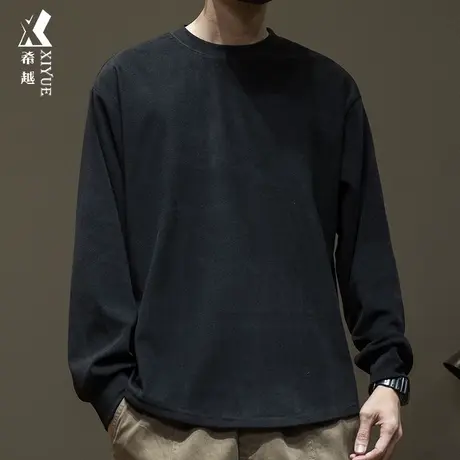 希越男士打底衫德绒T恤冬季新款宽松大码纯色阳离子防静电上衣男图片