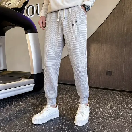 秋季新款潮牌休闲2023潮男个性拼接束脚运动长裤宽松小脚九分卫裤商品大图