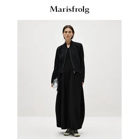 【商场同款】玛丝菲尔2024春季新款黑色长袖休闲修身夹克外套女商品大图