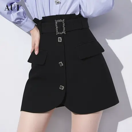 AUI黑色修身包臀半身裙女2023秋新款设计感小众高腰显高显瘦短裙图片