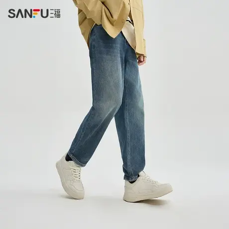三福2024春季男士休闲锥形牛仔裤 时尚户外合身直腰长裤482288商品大图