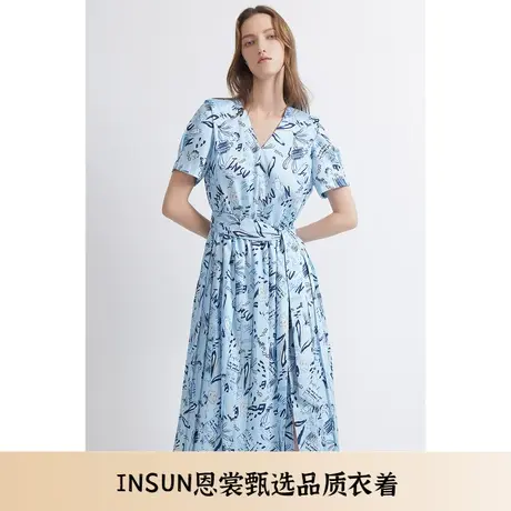 INSUN恩裳夏季印花利落线条光泽感连衣裙图片