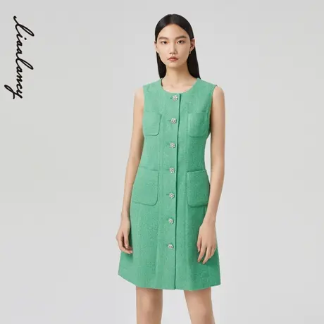LANCY/朗姿2023春季新款西装马夹女修身显瘦带兜高级感绿色外穿图片