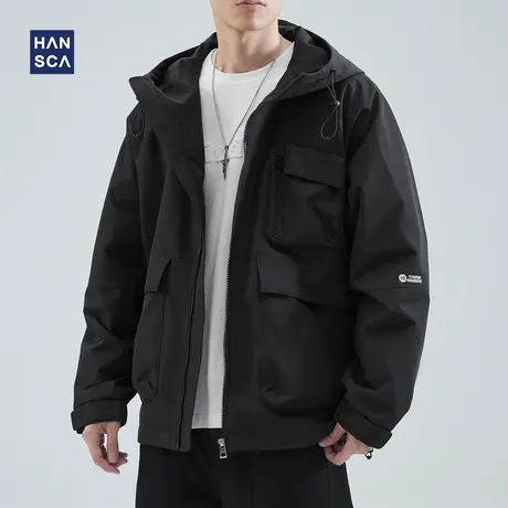 hansca美式机能冲锋衣外套男士春季潮牌宽松大码连帽休闲痞帅夹克图片