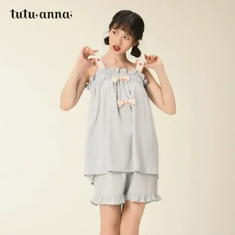 tutuanna家居服套装公主风甜美蕾丝拼接无袖肩带上衣短裤宽松版型商品大图
