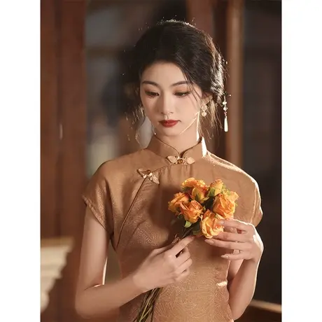 旗袍夏季新款2024年轻款气质高端订婚裙日常可穿小个子新中式高级商品大图