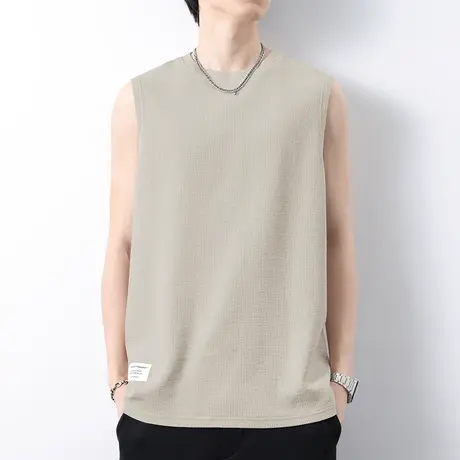 220g重磅华夫格无袖t恤男运动背心夏季薄款健身篮球跨栏坎肩外穿商品大图