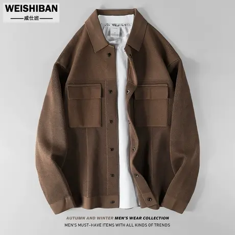 秋冬2023新款时尚针织外套男士肌理感拼接织法加厚夹克翻领开衫男图片