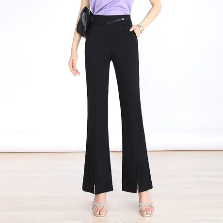 松紧腰裤脚开叉设计感微喇裤时尚休闲女裤2023夏季新款百搭长裤子商品大图