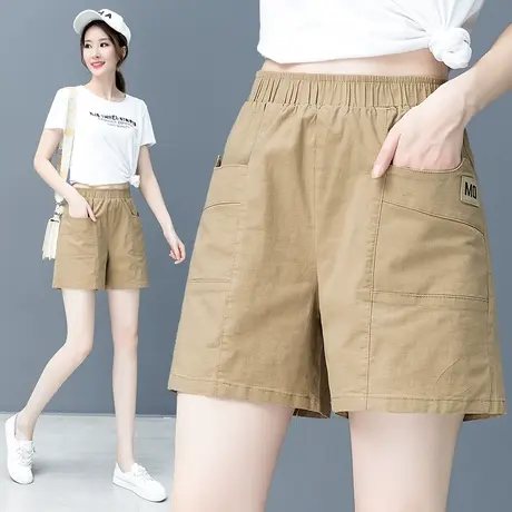 工装短裤女夏季薄款直筒休闲裤子2023新款卡其色松紧高腰阔腿热裤图片