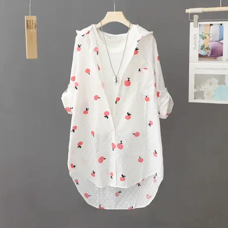 2023夏季新款薄款防晒衫外套女中长款连帽衬衫防晒衣上衣衬衣开衫图片