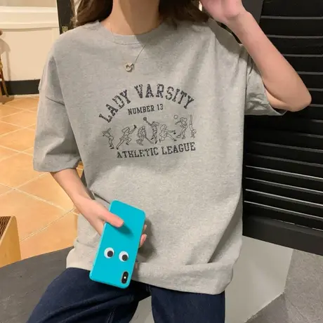 欧美复古短袖t恤女2021新款宽松韩版ins半袖设计感小众港风上衣服商品大图