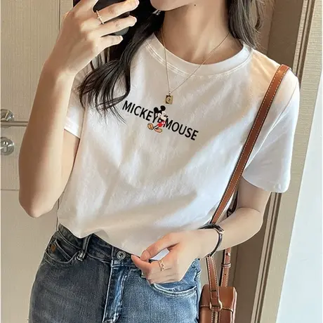纯棉短袖t恤女2023年新款宽松百搭上衣服白色正肩设计感韩版ins潮商品大图