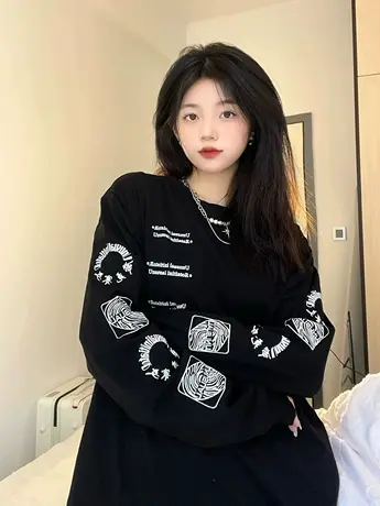 oversize卫衣女2022春秋薄款宽松韩版ins上衣美式复古hiphop外套商品大图