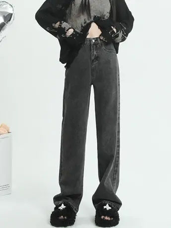 清仓捡漏辣妹直筒牛仔裤女冬季新款宽松显高显瘦个性阔腿牛仔裤图片