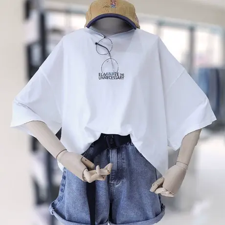 白色T恤女短袖夏季潮韩版宽松百搭半袖大码港风洋气oversize上衣图片
