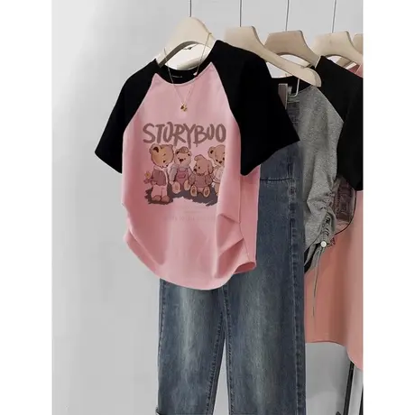 不规则短款T恤半袖女夏天韩版宽松显瘦洋气减龄打底小衫短袖上衣商品大图