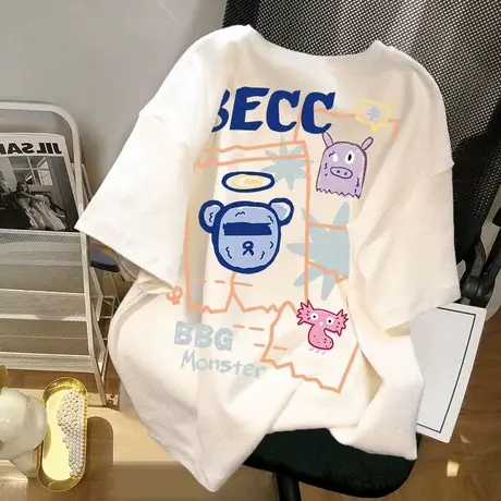 纯棉重磅oversize设计感短袖t恤女夏季新款小众韩版宽松半袖上衣商品大图