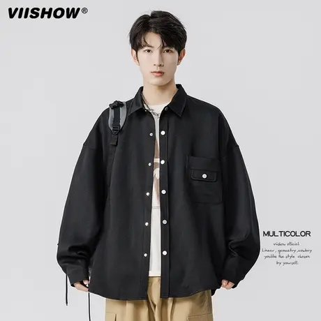 VIISHOW日系复古长袖衬衫男宽松潮牌少年感痞帅休闲衬衣工装外套商品大图