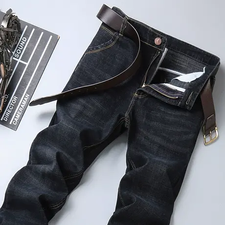 秋冬爆款天丝透气弹力宽松直筒大码高腰潮牌百搭牛仔裤男士长裤男图片