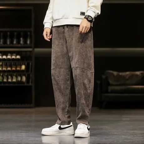 灯芯绒男裤子秋季宽松直筒休闲长裤秋冬大码条绒阔腿哈伦裤灯笼潮商品大图