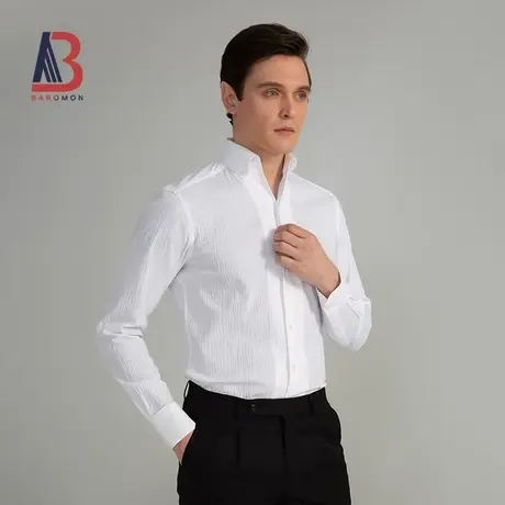 【一片领棉衬衣】BAROMON/培罗蒙秋季抗皱易打理男士商务长袖衬衫商品大图