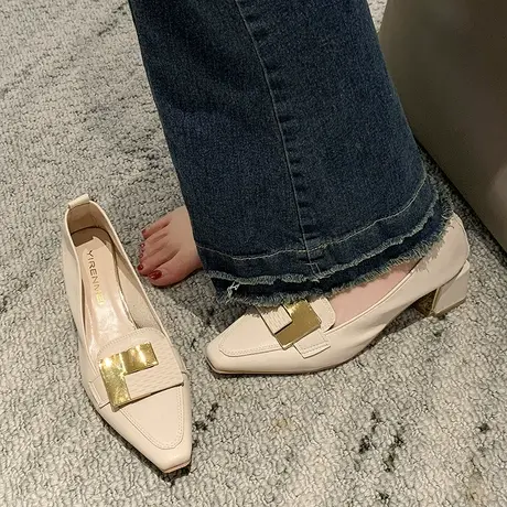 永希单鞋女中跟2023年春季新款性感粗跟女鞋职业浅口不累脚晚晚鞋图片